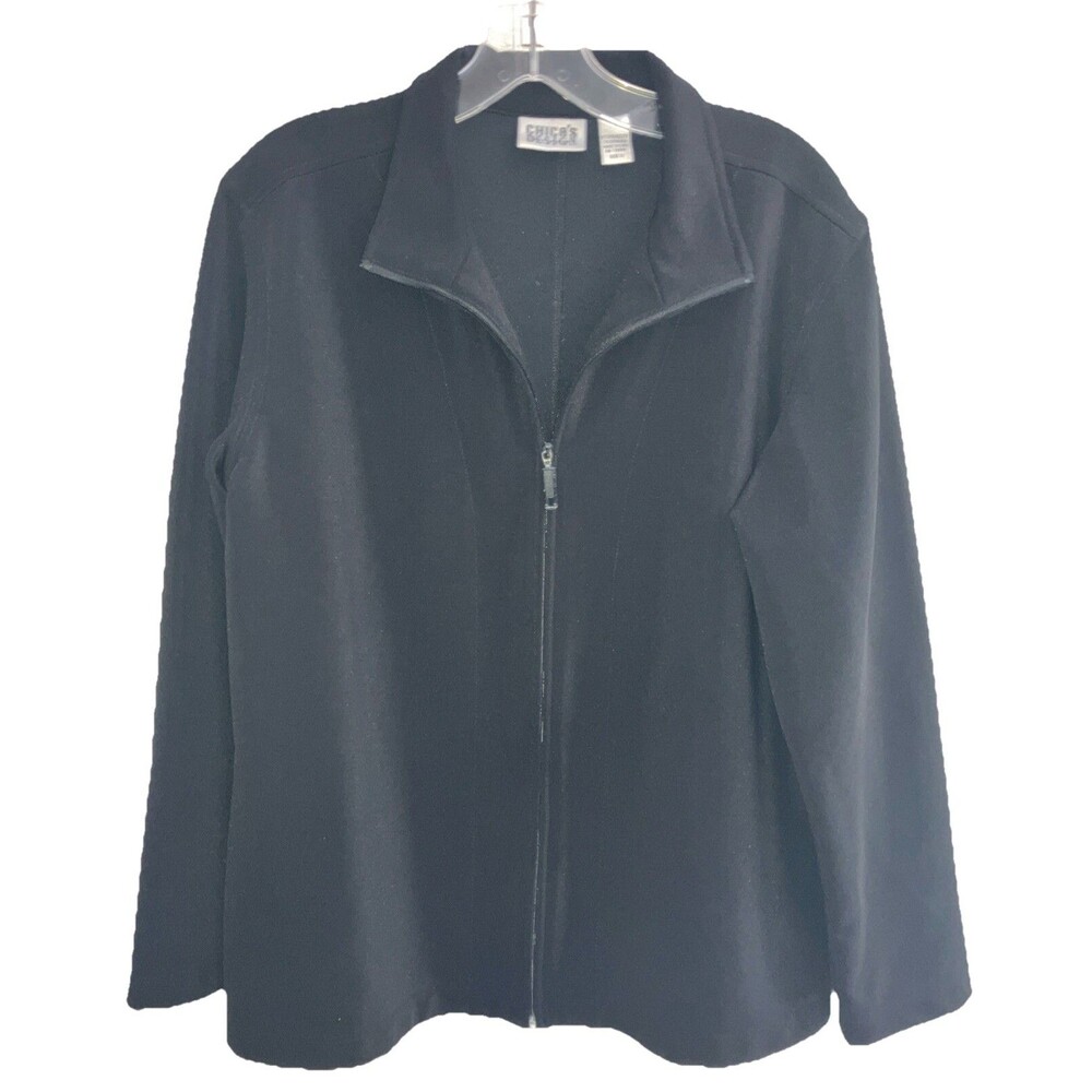 chicos design jacket size 2 Black Zip Up Minimalist Warm Rayon